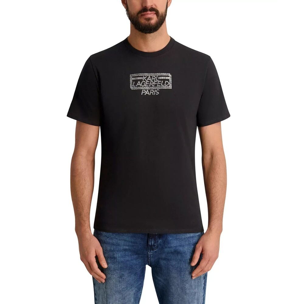 KARL LAGERFELD PARIS Men's Metallic Finish Logo Regular-Fit T-Shirt Black S